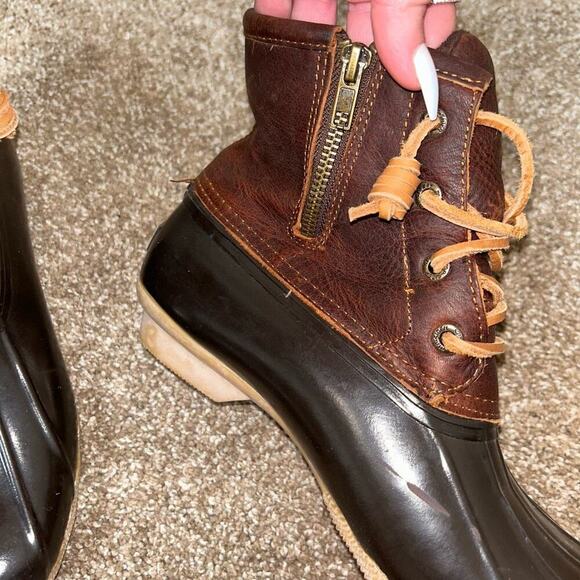 Sperry Speedy Duck Boots lace up leather two tone brown ankle rain/snow SZ 8 - Picture 7 of 8